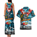 Personalised Sharks ANZAC Day Couples Matching Tank Maxi Dress and Hawaiian Shirt Aboriginal Rising Sun