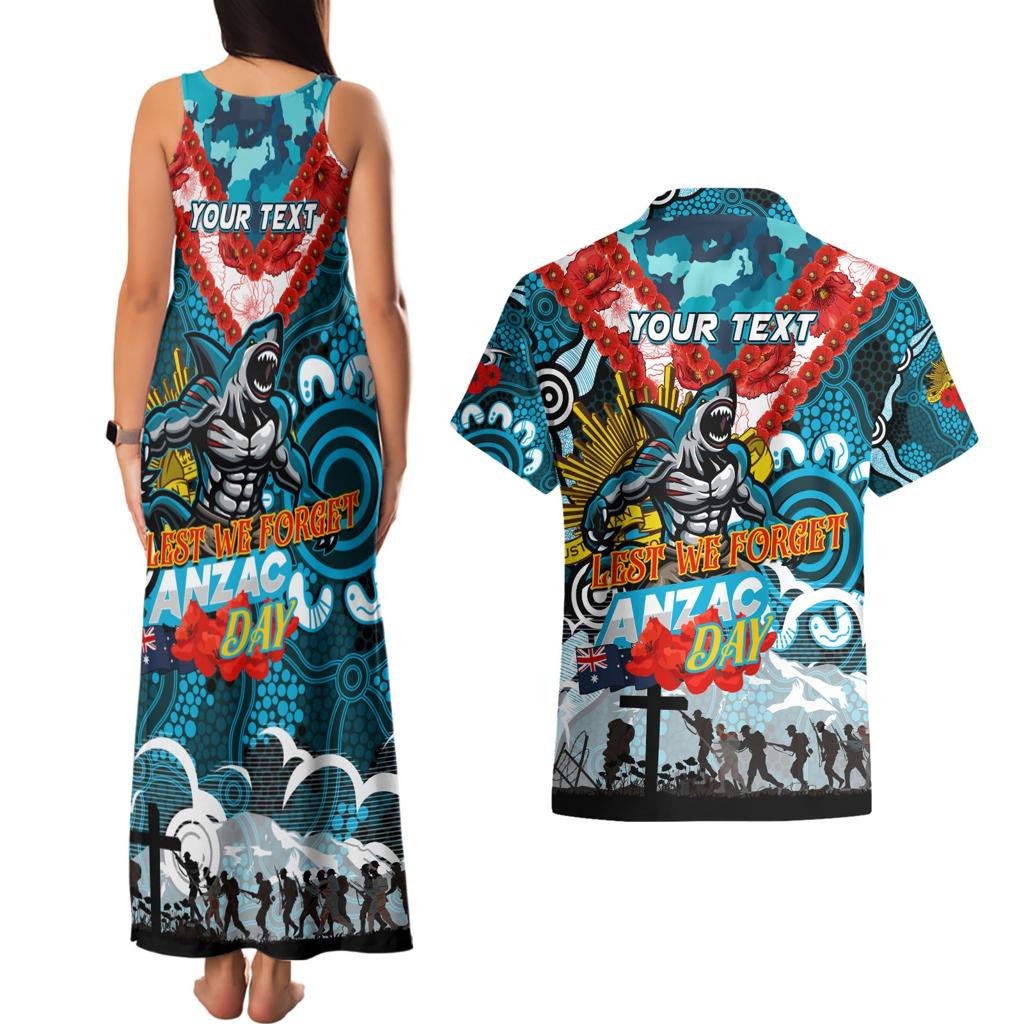 Personalised Sharks ANZAC Day Couples Matching Tank Maxi Dress and Hawaiian Shirt Aboriginal Rising Sun
