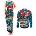 Personalised Sharks ANZAC Day Couples Matching Tank Maxi Dress and Long Sleeve Button Shirt Aboriginal Rising Sun