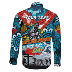 Personalised Sharks ANZAC Day Family Matching Long Sleeve Bodycon Dress and Hawaiian Shirt Aboriginal Rising Sun