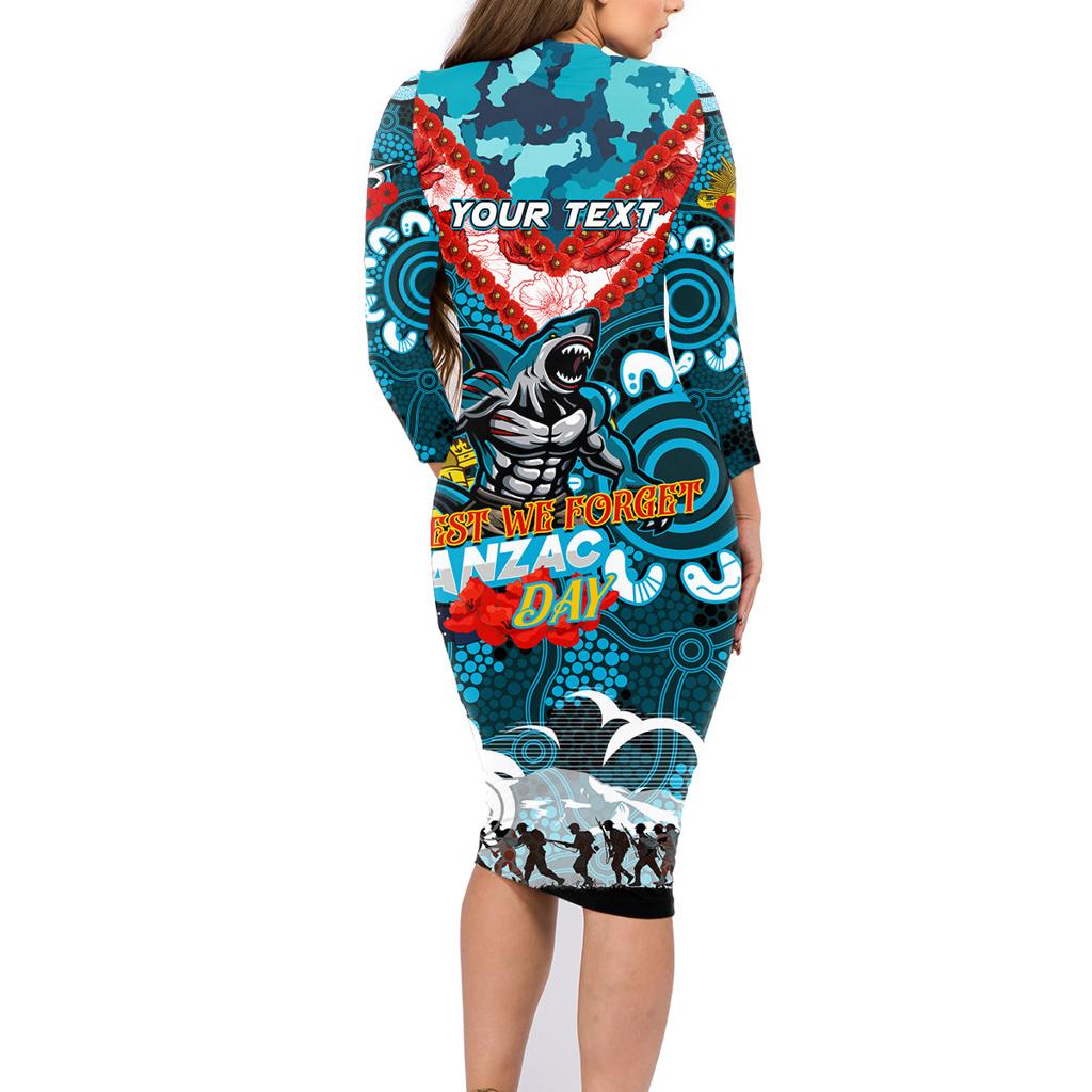 Personalised Sharks ANZAC Day Family Matching Long Sleeve Bodycon Dress and Hawaiian Shirt Aboriginal Rising Sun