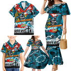 Personalised Sharks ANZAC Day Family Matching Mermaid Dress and Hawaiian Shirt Aboriginal Rising Sun