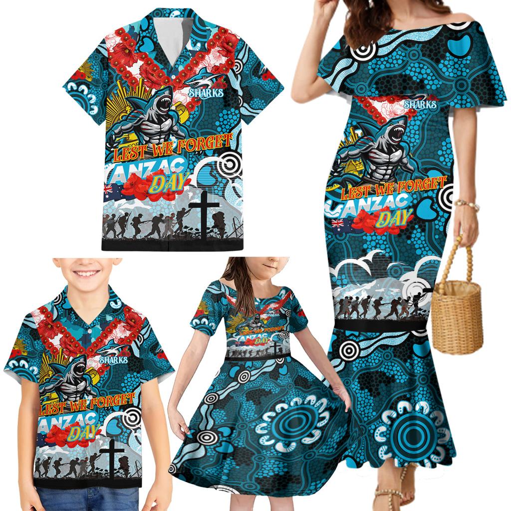Personalised Sharks ANZAC Day Family Matching Mermaid Dress and Hawaiian Shirt Aboriginal Rising Sun