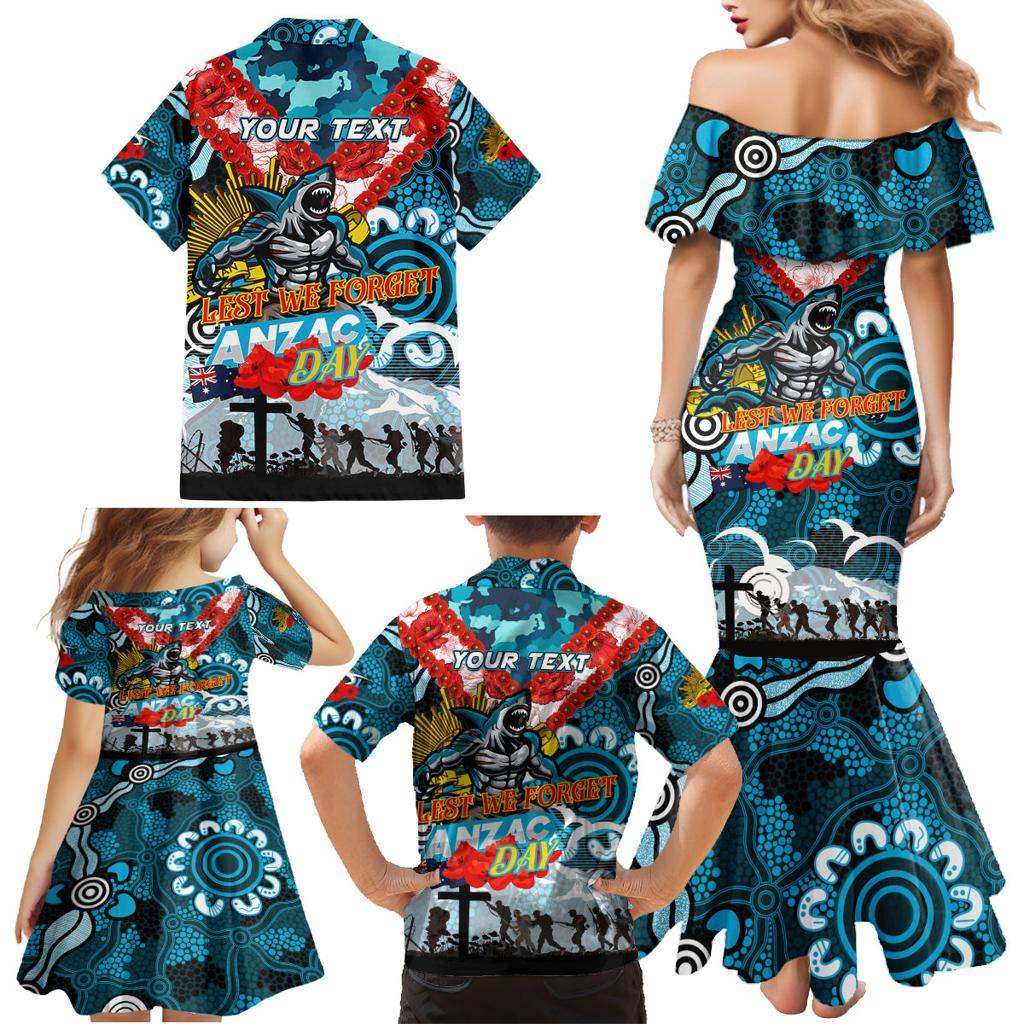 Personalised Sharks ANZAC Day Family Matching Mermaid Dress and Hawaiian Shirt Aboriginal Rising Sun
