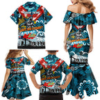 Personalised Sharks ANZAC Day Family Matching Mermaid Dress and Hawaiian Shirt Aboriginal Rising Sun