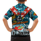 Personalised Sharks ANZAC Day Family Matching Off The Shoulder Long Sleeve Dress and Hawaiian Shirt Aboriginal Rising Sun