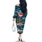 Personalised Sharks ANZAC Day Family Matching Off The Shoulder Long Sleeve Dress and Hawaiian Shirt Aboriginal Rising Sun