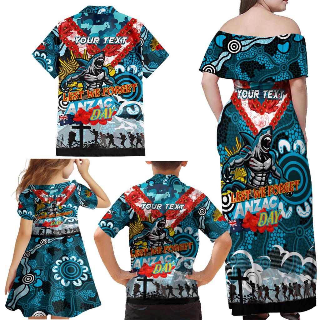 Personalised Sharks ANZAC Day Family Matching Off Shoulder Maxi Dress and Hawaiian Shirt Aboriginal Rising Sun