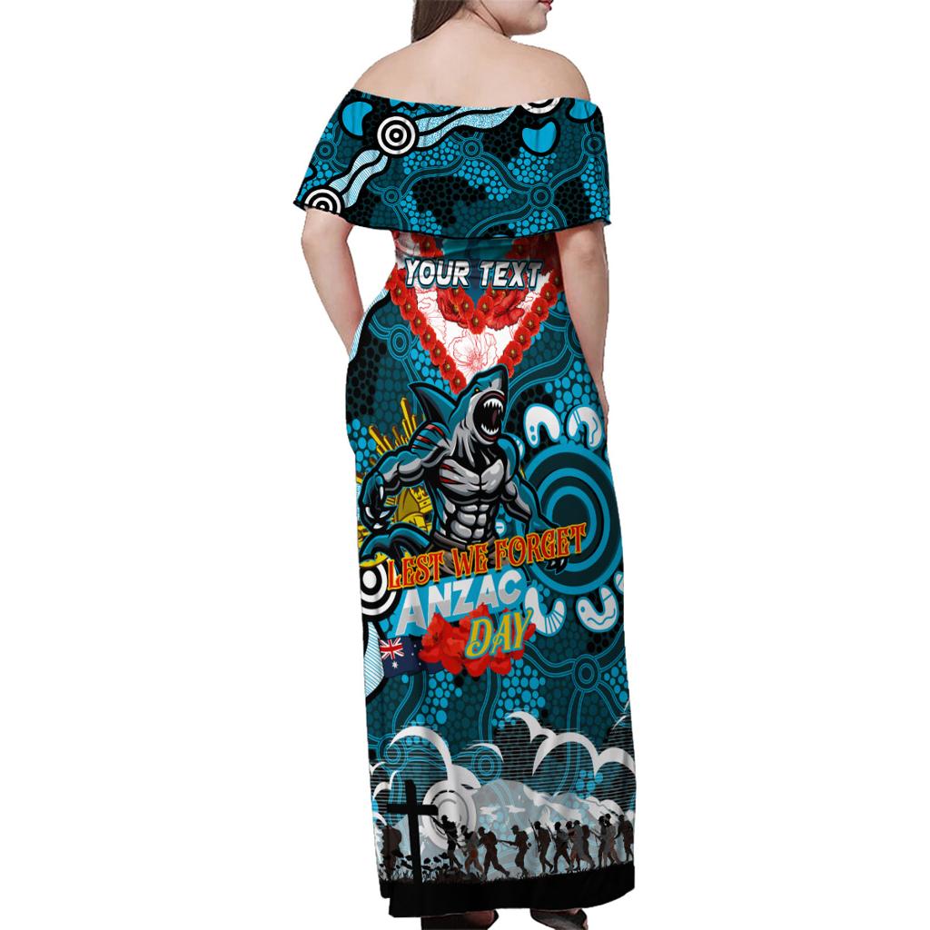 Personalised Sharks ANZAC Day Family Matching Off Shoulder Maxi Dress and Hawaiian Shirt Aboriginal Rising Sun