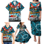 Personalised Sharks ANZAC Day Family Matching Puletasi and Hawaiian Shirt Aboriginal Rising Sun