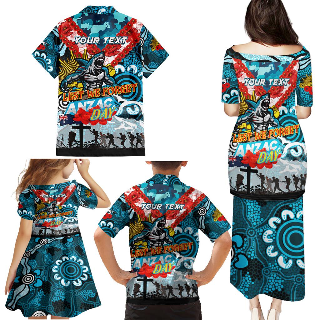 Personalised Sharks ANZAC Day Family Matching Puletasi and Hawaiian Shirt Aboriginal Rising Sun