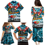 Personalised Sharks ANZAC Day Family Matching Puletasi and Hawaiian Shirt Aboriginal Rising Sun