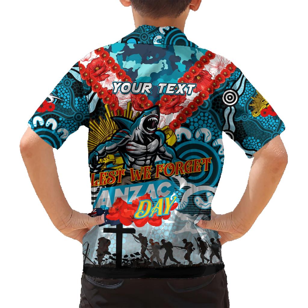 Personalised Sharks ANZAC Day Family Matching Short Sleeve Bodycon Dress and Hawaiian Shirt Aboriginal Rising Sun