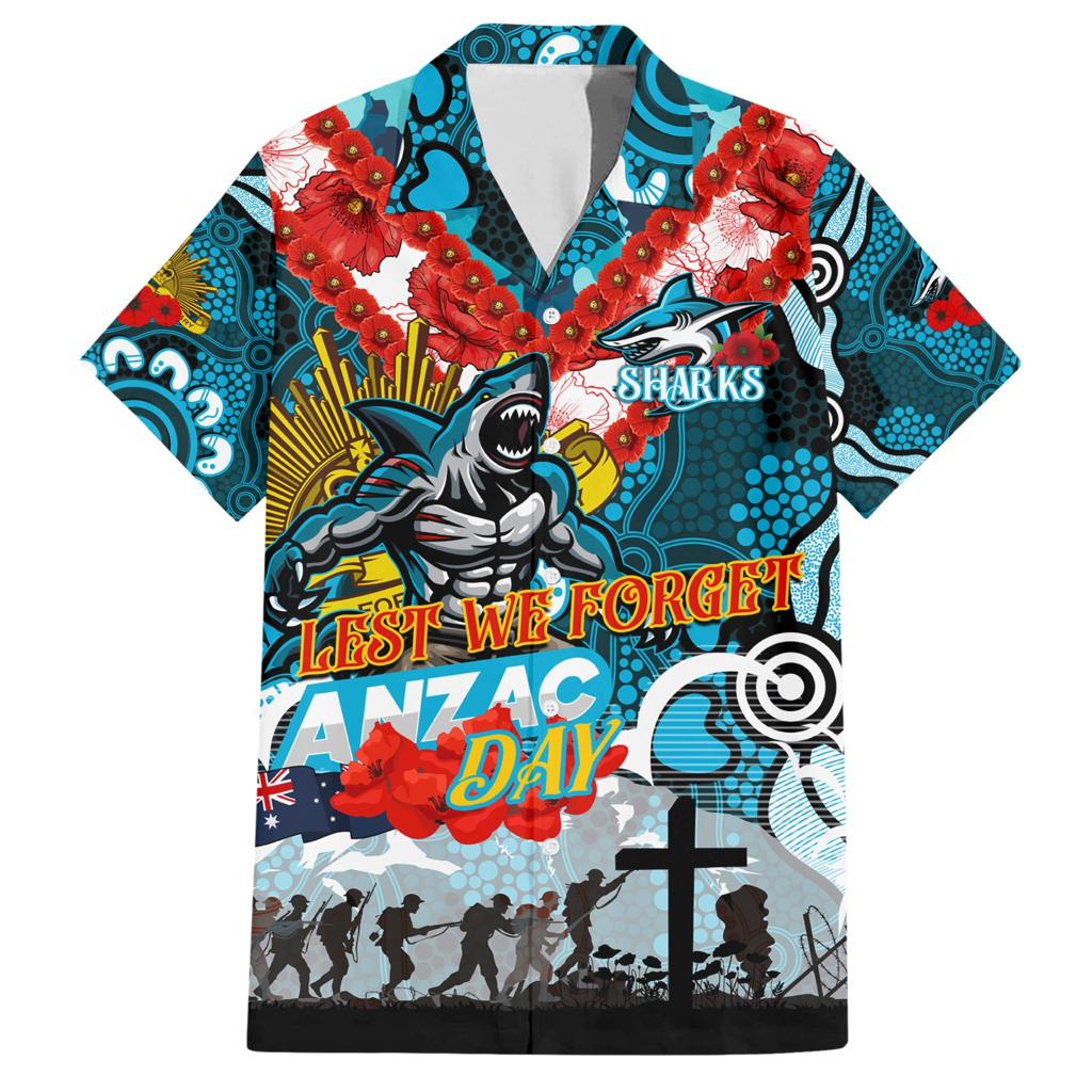 Personalised Sharks ANZAC Day Family Matching Short Sleeve Bodycon Dress and Hawaiian Shirt Aboriginal Rising Sun