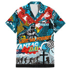 Personalised Sharks ANZAC Day Family Matching Short Sleeve Bodycon Dress and Hawaiian Shirt Aboriginal Rising Sun