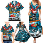 Personalised Sharks ANZAC Day Family Matching Summer Maxi Dress and Hawaiian Shirt Aboriginal Rising Sun