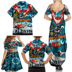 Personalised Sharks ANZAC Day Family Matching Summer Maxi Dress and Hawaiian Shirt Aboriginal Rising Sun