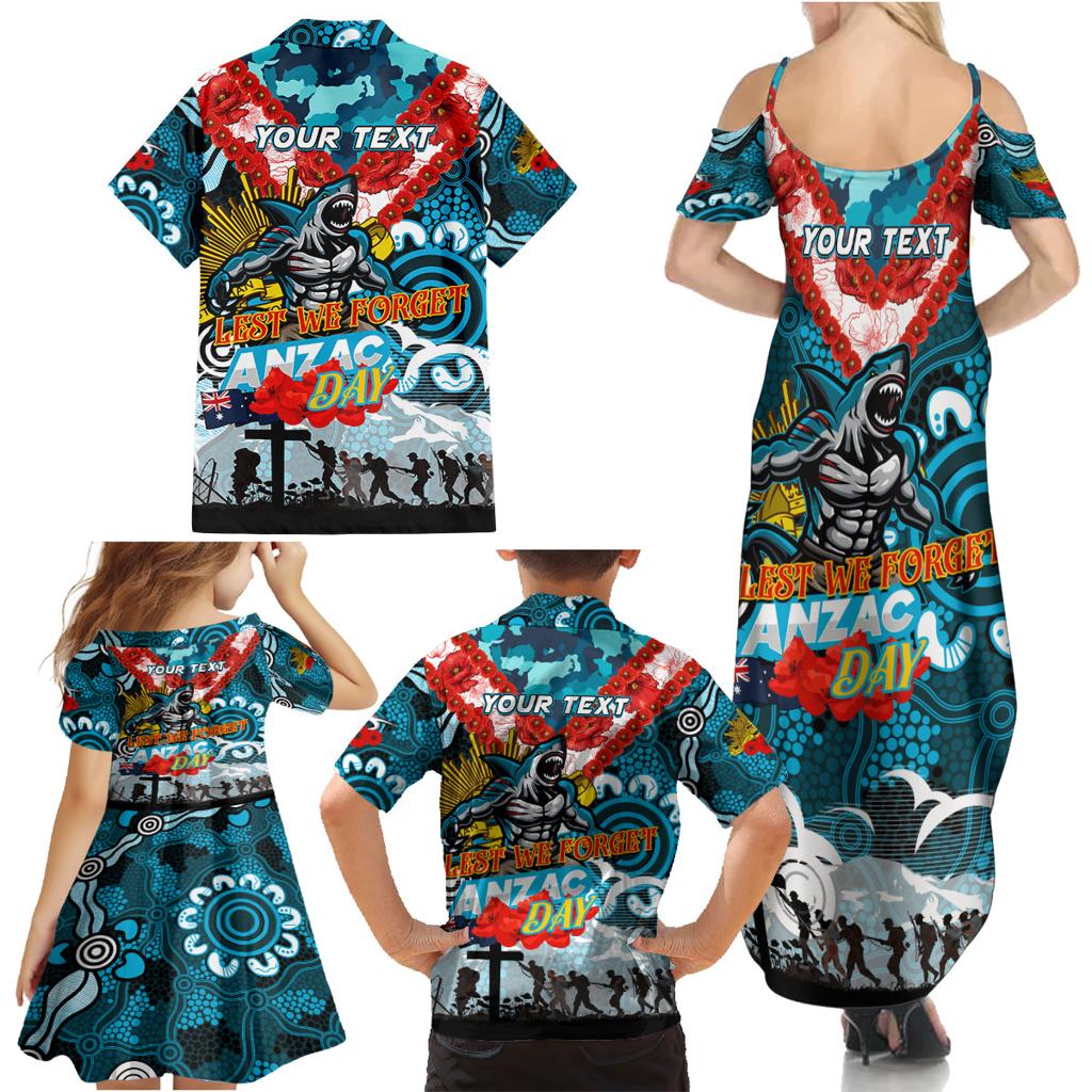 Personalised Sharks ANZAC Day Family Matching Summer Maxi Dress and Hawaiian Shirt Aboriginal Rising Sun