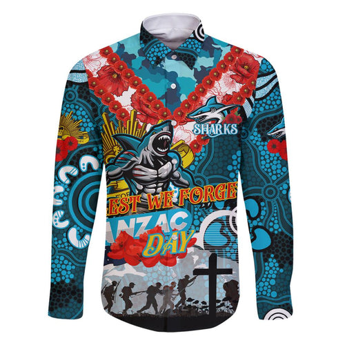 Personalised Sharks ANZAC Day Family Matching Summer Maxi Dress and Hawaiian Shirt Aboriginal Rising Sun