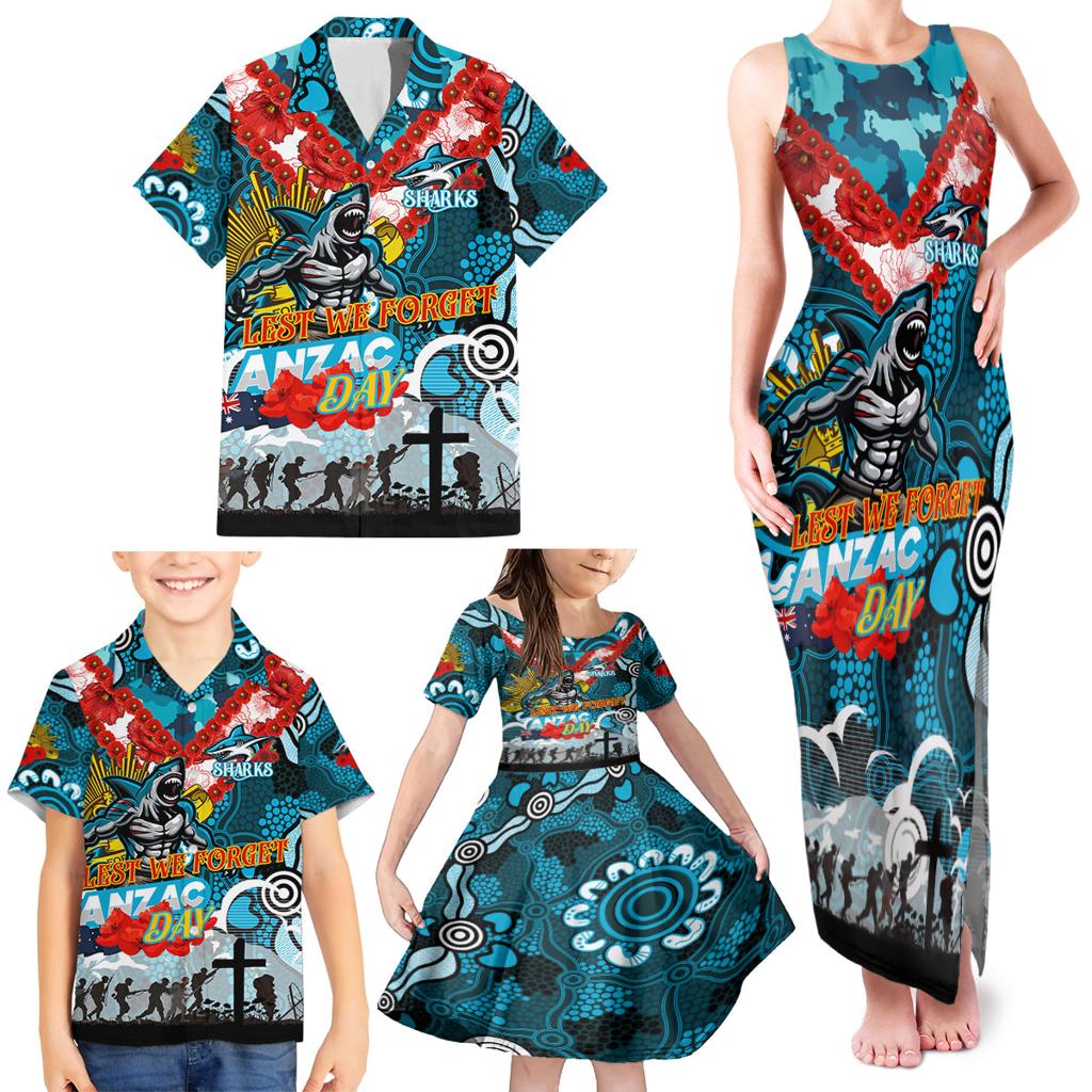 Personalised Sharks ANZAC Day Family Matching Tank Maxi Dress and Hawaiian Shirt Aboriginal Rising Sun