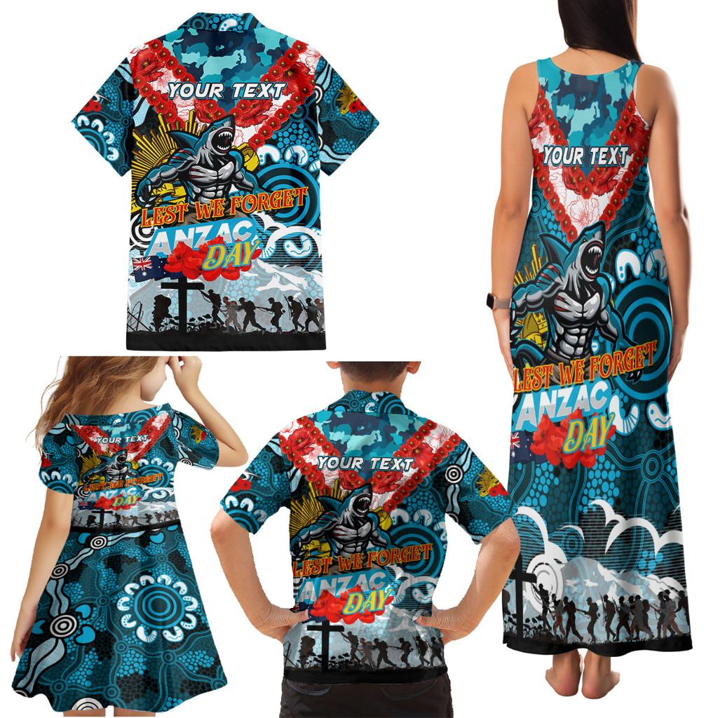 Personalised Sharks ANZAC Day Family Matching Tank Maxi Dress and Hawaiian Shirt Aboriginal Rising Sun