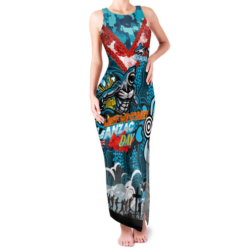 Personalised Sharks ANZAC Day Family Matching Tank Maxi Dress and Hawaiian Shirt Aboriginal Rising Sun