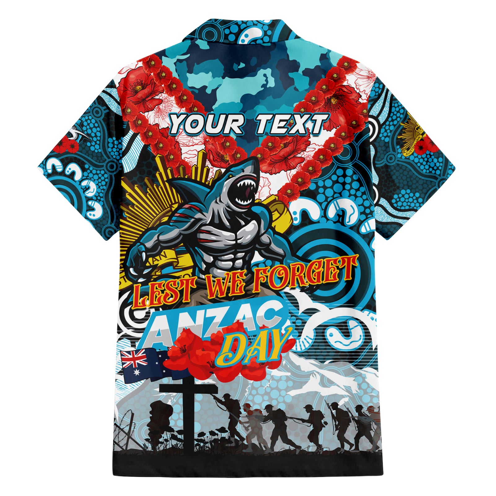Personalised Sharks ANZAC Day Hawaiian Shirt Aboriginal Rising Sun