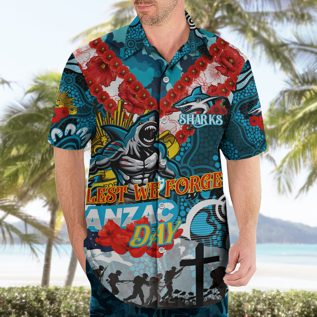 Personalised Sharks ANZAC Day Hawaiian Shirt Aboriginal Rising Sun