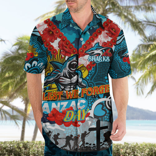 Personalised Sharks ANZAC Day Hawaiian Shirt Aboriginal Rising Sun
