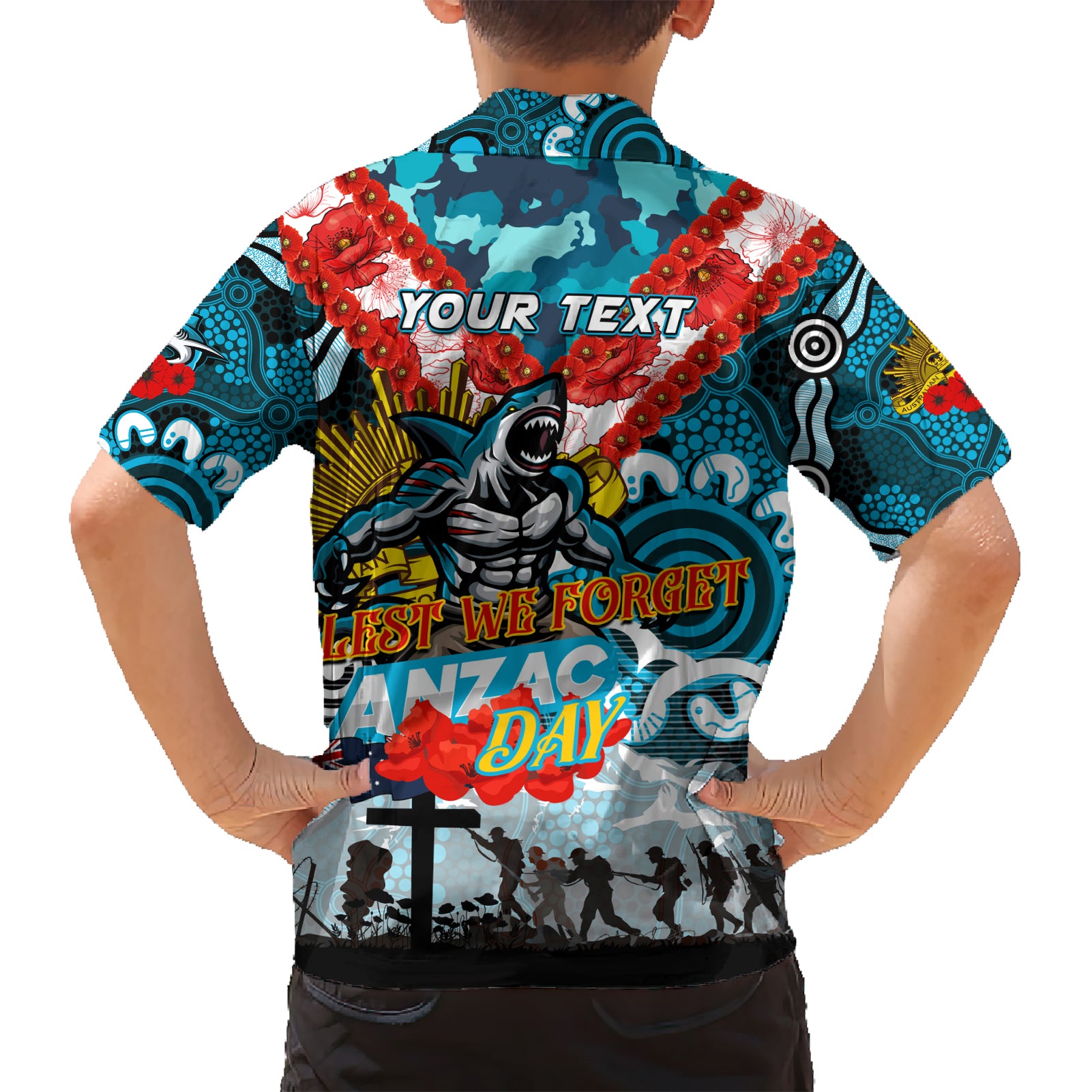 Personalised Sharks ANZAC Day Hawaiian Shirt Aboriginal Rising Sun
