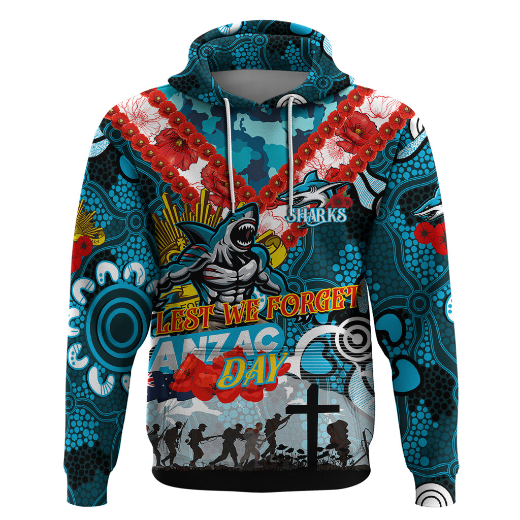 Personalised Sharks ANZAC Day Hoodie Aboriginal Rising Sun