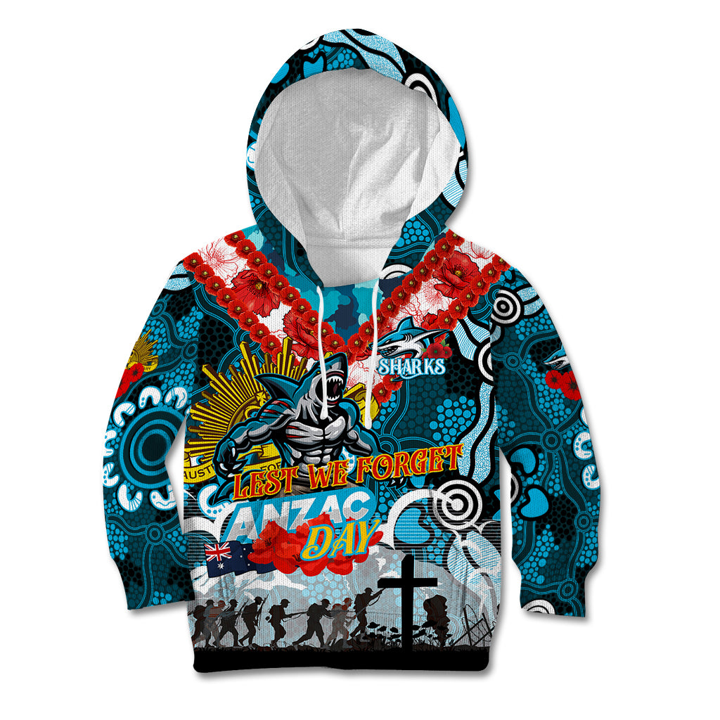 Personalised Sharks ANZAC Day Kid Hoodie Aboriginal Rising Sun