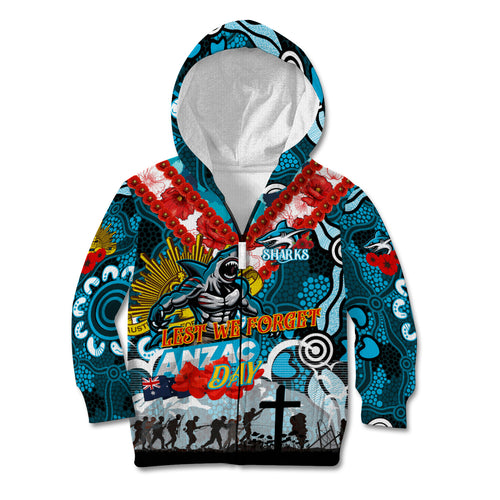Personalised Sharks ANZAC Day Kid Hoodie Aboriginal Rising Sun