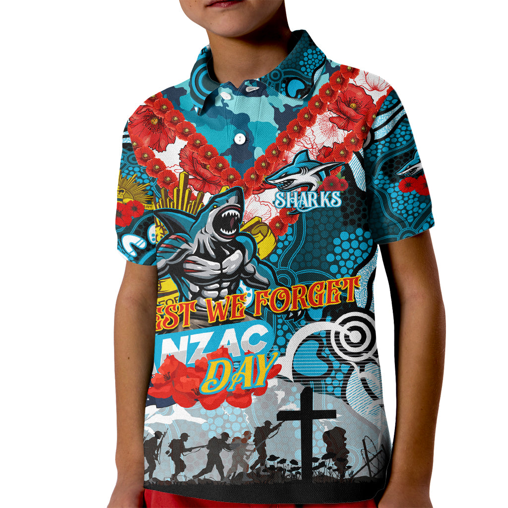 Personalised Sharks ANZAC Day Kid Polo Shirt Aboriginal Rising Sun