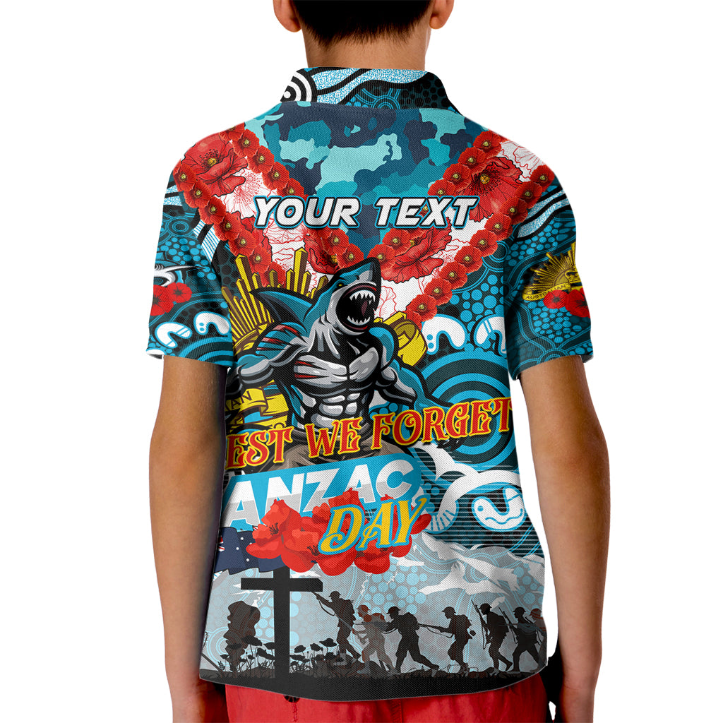 Personalised Sharks ANZAC Day Kid Polo Shirt Aboriginal Rising Sun
