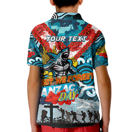 Personalised Sharks ANZAC Day Kid Polo Shirt Aboriginal Rising Sun
