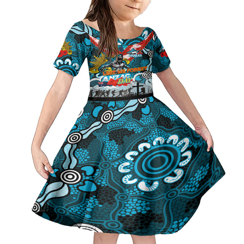 Personalised Sharks ANZAC Day Kid Short Sleeve Dress Aboriginal Rising Sun