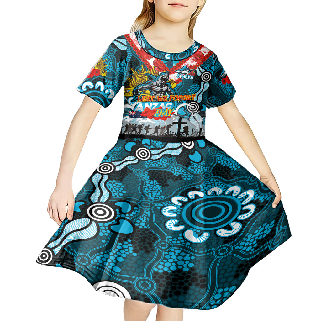 Personalised Sharks ANZAC Day Kid Short Sleeve Dress Aboriginal Rising Sun
