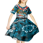 Personalised Sharks ANZAC Day Kid Short Sleeve Dress Aboriginal Rising Sun