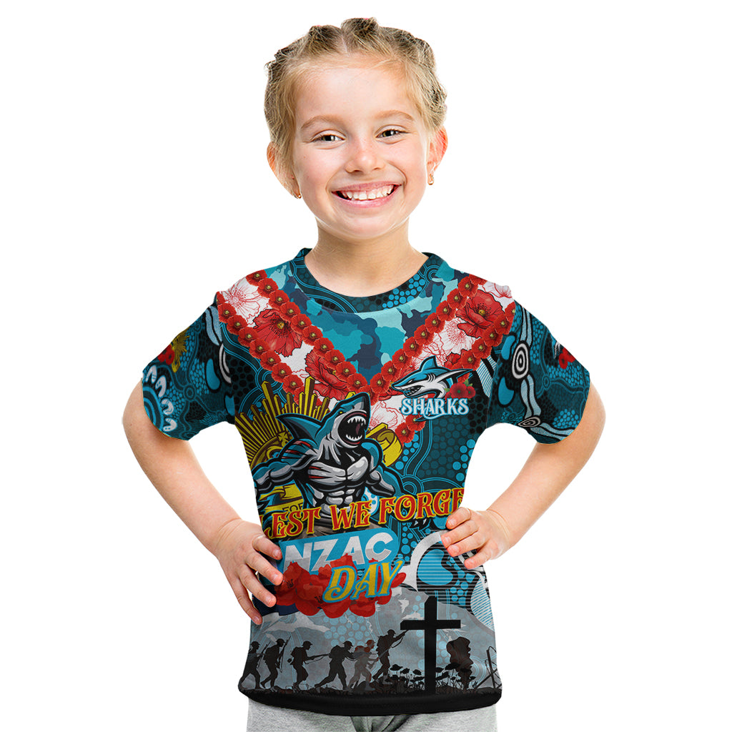 Personalised Sharks ANZAC Day Kid T Shirt Aboriginal Rising Sun