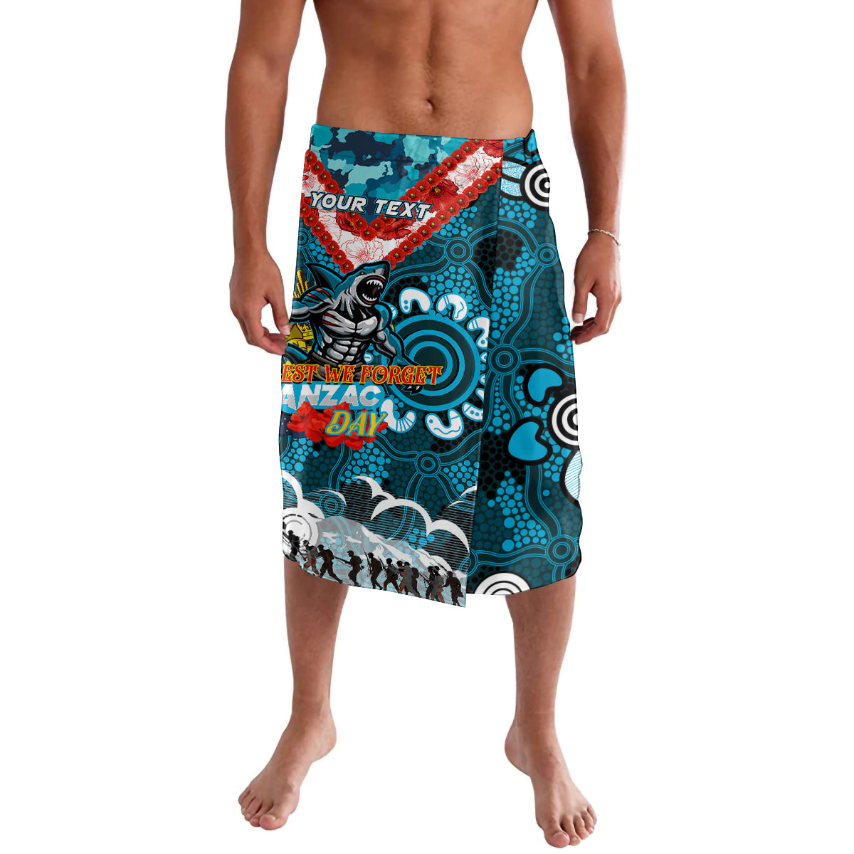 Personalised Sharks ANZAC Day Lavalava Aboriginal Rising Sun