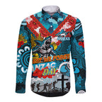 Personalised Sharks ANZAC Day Long Sleeve Button Shirt Aboriginal Rising Sun