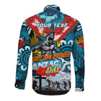 Personalised Sharks ANZAC Day Long Sleeve Button Shirt Aboriginal Rising Sun