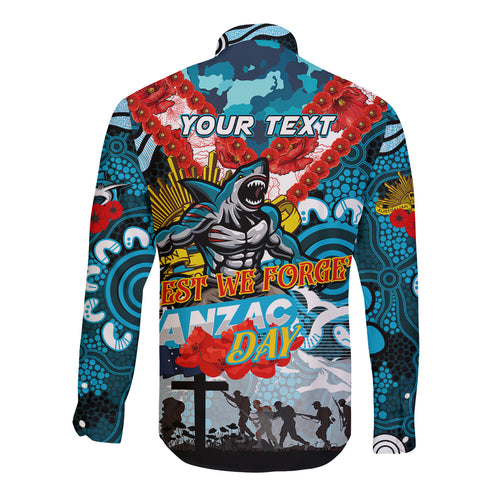 Personalised Sharks ANZAC Day Long Sleeve Button Shirt Aboriginal Rising Sun
