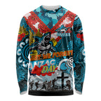 Personalised Sharks ANZAC Day Long Sleeve Shirt Aboriginal Rising Sun