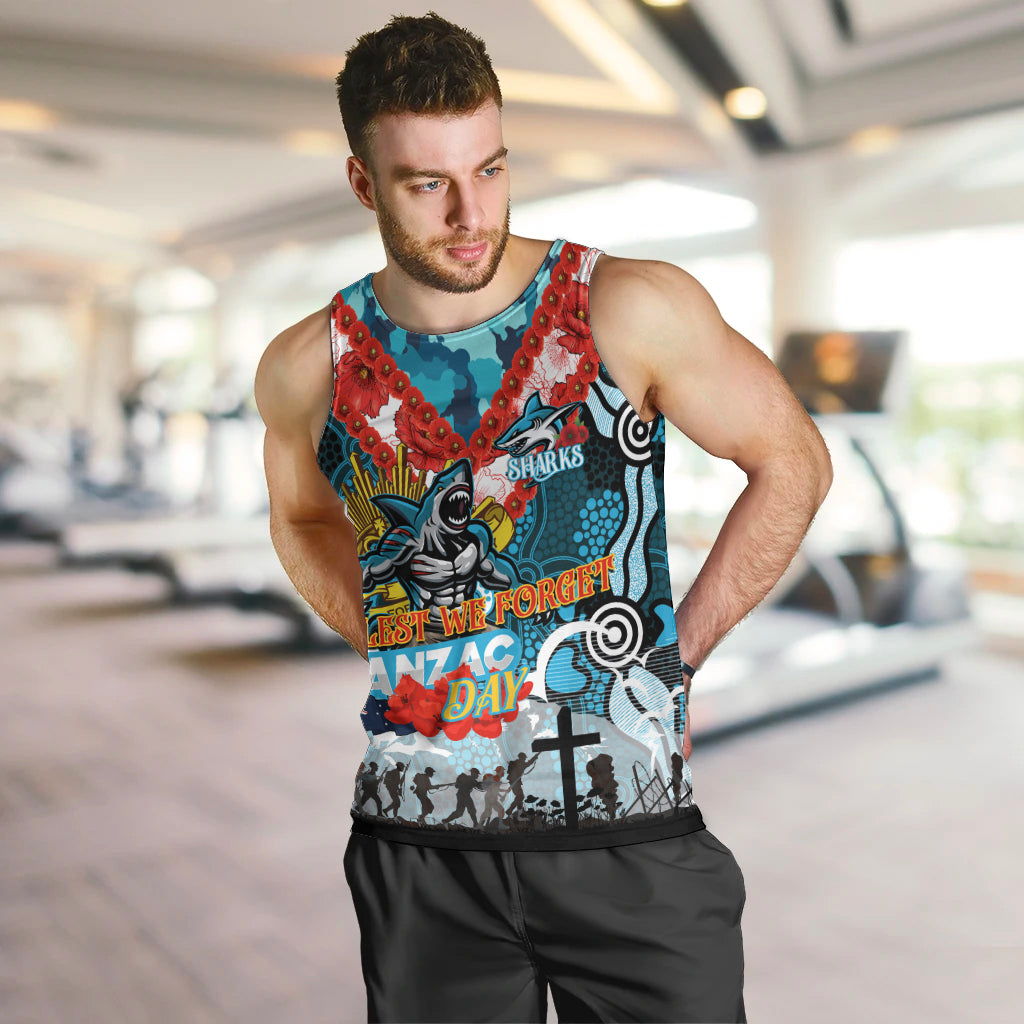 Personalised Sharks ANZAC Day Men Tank Top Aboriginal Rising Sun