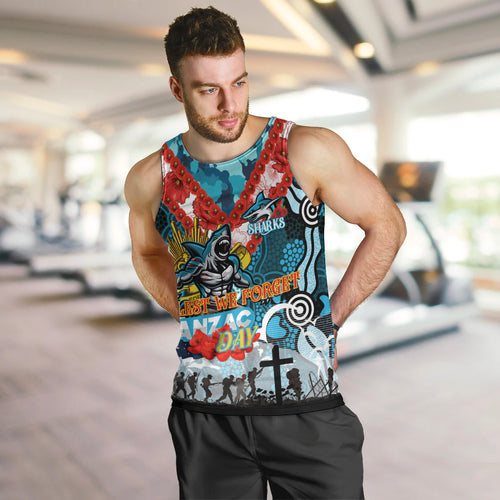 Personalised Sharks ANZAC Day Men Tank Top Aboriginal Rising Sun