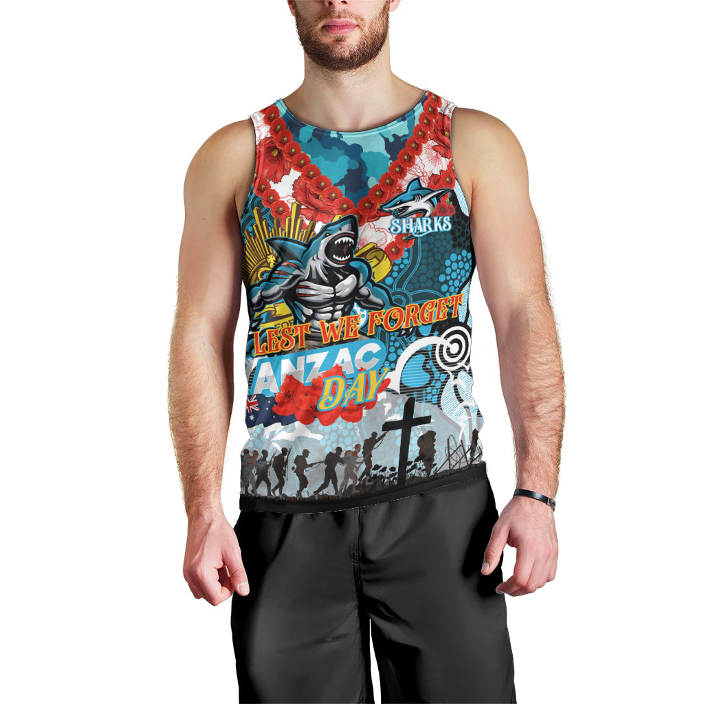 Personalised Sharks ANZAC Day Men Tank Top Aboriginal Rising Sun