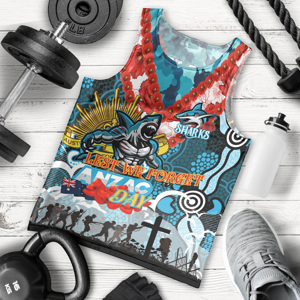 Personalised Sharks ANZAC Day Men Tank Top Aboriginal Rising Sun