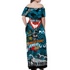 Personalised Sharks ANZAC Day Off Shoulder Maxi Dress Aboriginal Rising Sun